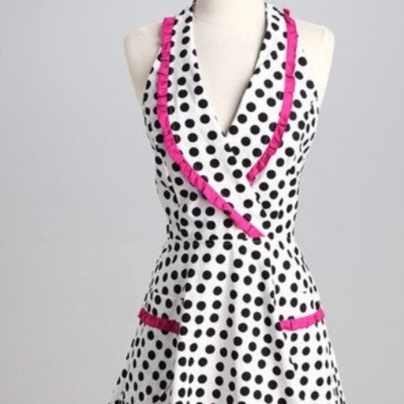 Unique Vintage Black and White Polka Dot Vintage Style 1950s Apron Pin Up #27 - Picture 2 of 3